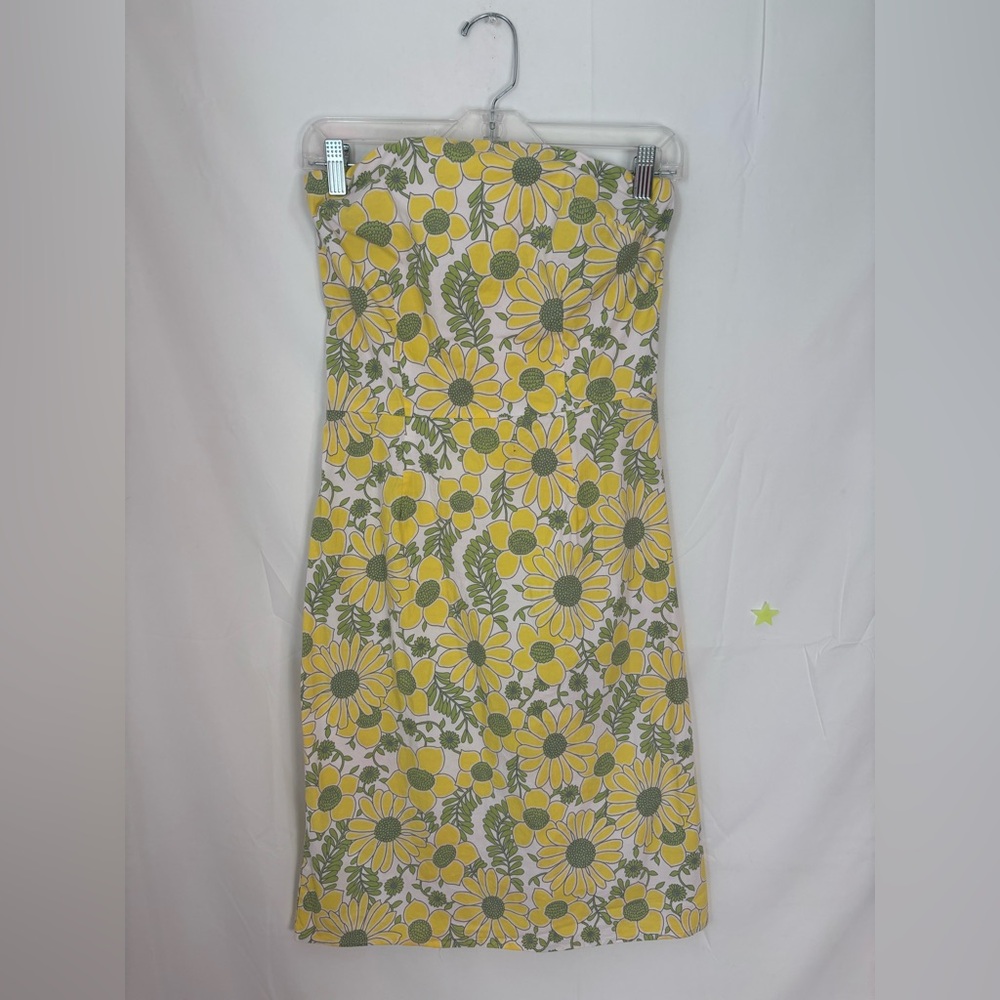 Y2K Retro Yellow+Green Floral Strapless Boho Mini Dress Women’s Size 11